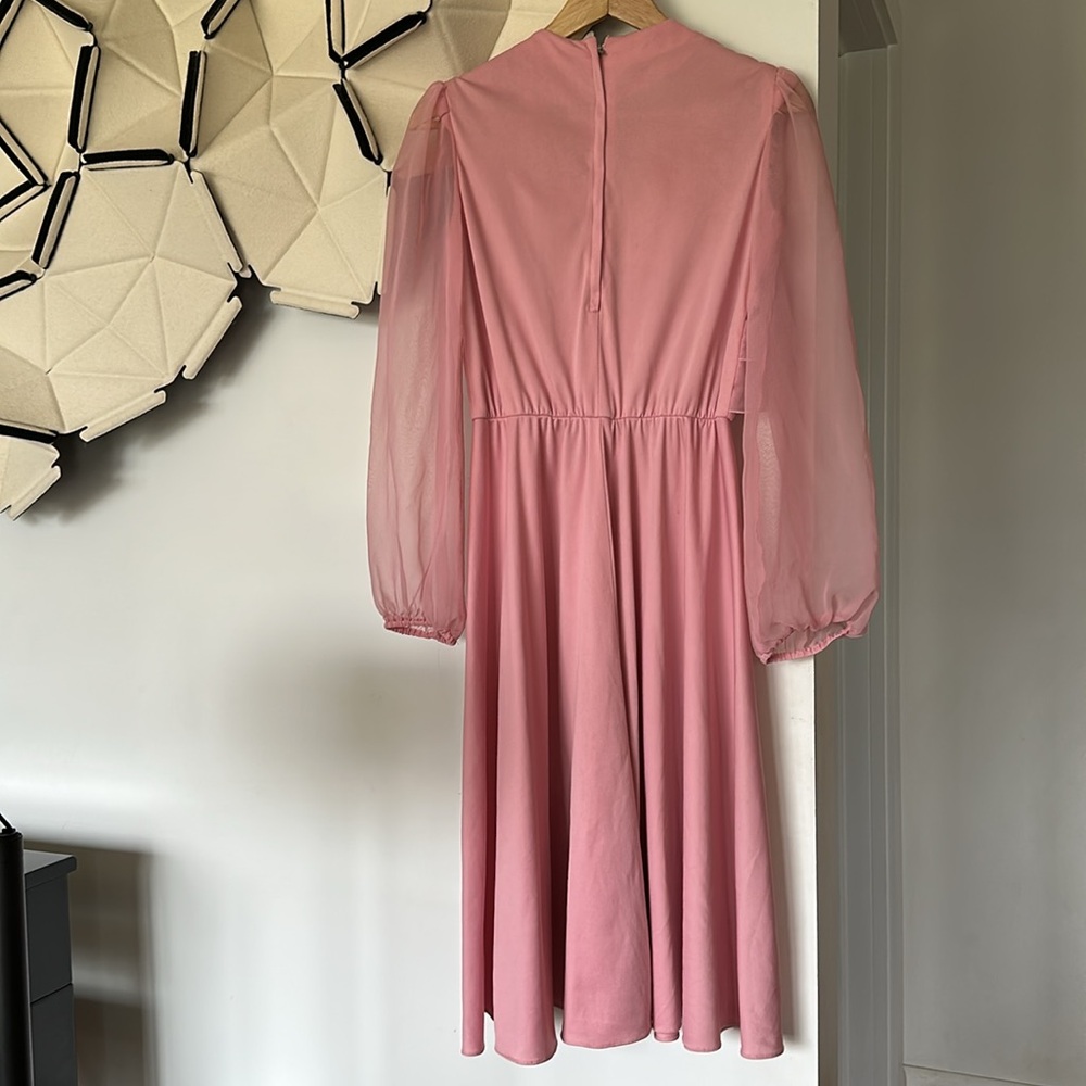 Vintage Amy Deb Elegant  Chiffon Easter Dress midi length size medium pink sheer - Picture 6 of 7